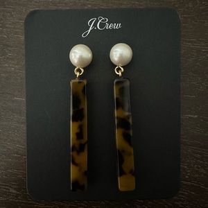 J Crew Pearl and Tortoise Shell Drop Earrings